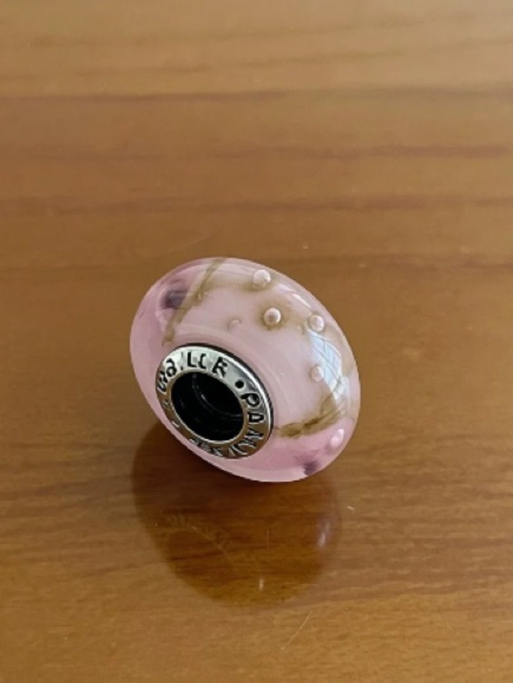 Pandora Pink and Cream Swirl Murano Glass Charm - Picture 2 of 3